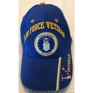 USAF United States Air Force Veteran Blue Baseball Cap Hat Embroidered V Flag